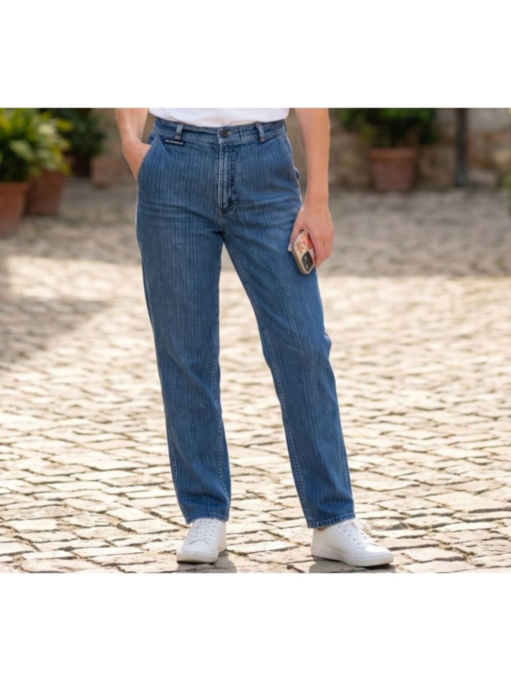 Vintage Rocky Mountain Jeans 26 x 34 Blue Striped High Rise Western Flap Pocket - Picture 2 of 12